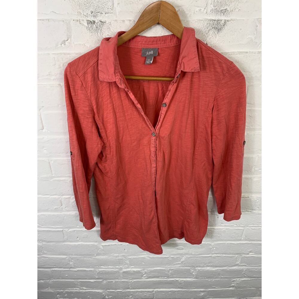 J. Jill Women's Button-Up Knit Shirt Long-Sleeves Cotton Terra Cotta Size XS